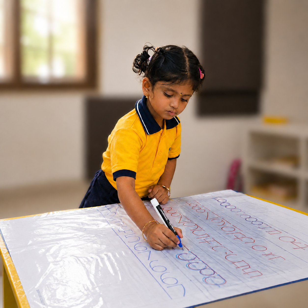 Child learning at Happy Feet preschool in Bachupally